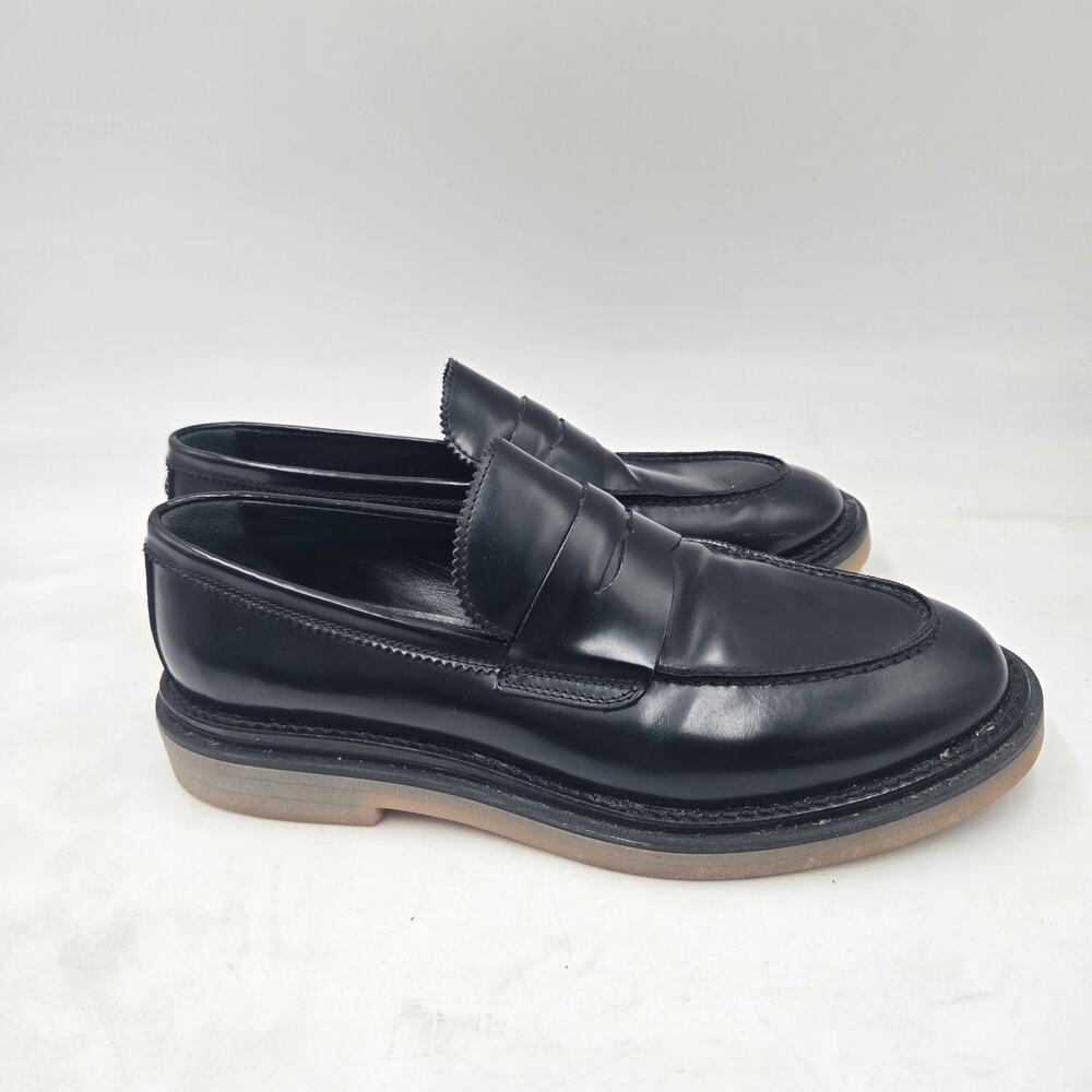 $400 AGL Womens Sirena Penny Loafer Shoes Black Italian Leather EU 38.5 US 8